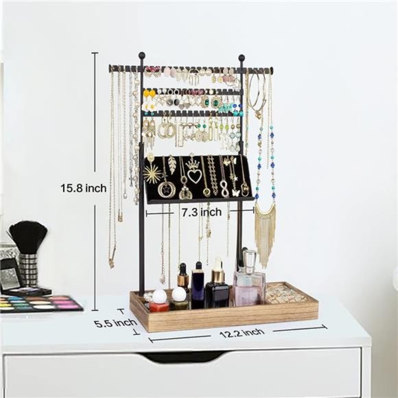 Jewelry Organizer, Jewelry Stand with Necklace Display Holder 3 Tier Organizer - Picture 6 of 7